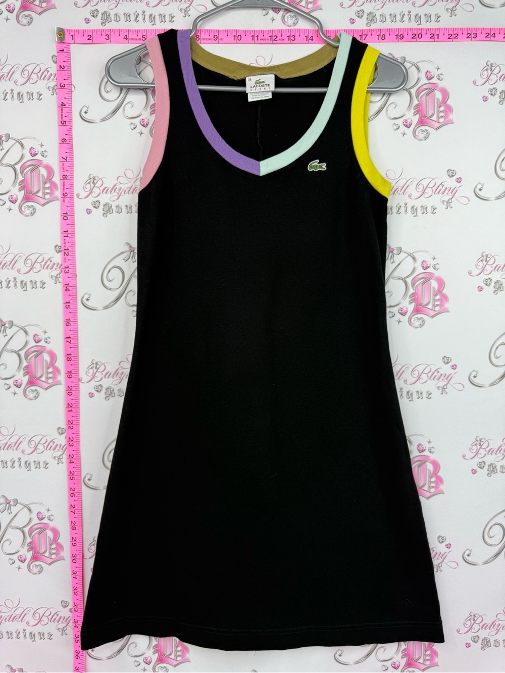 Lacoste dress multicolor neckline bright Black Midi Dress with Pastel Trim
